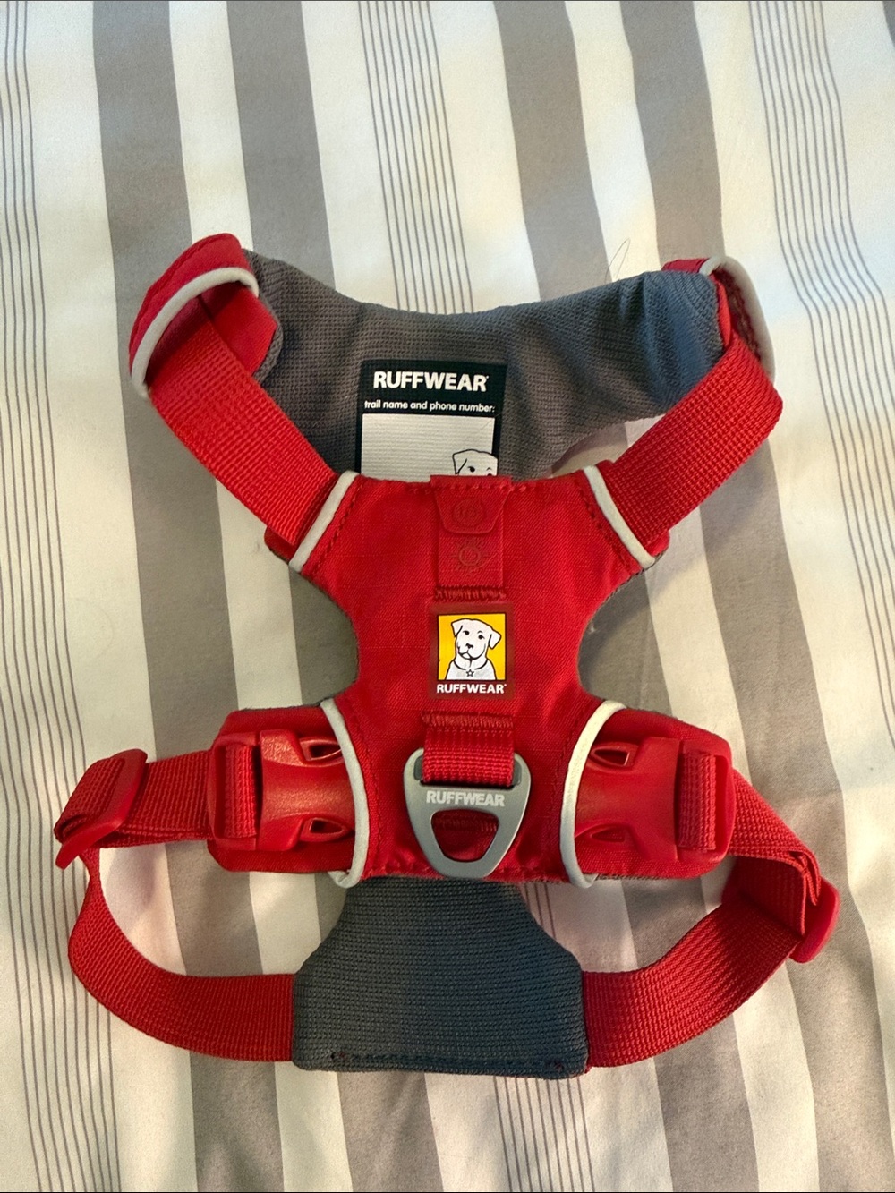 Ruffwear Red Dog Harness with Gray Panel and White Trim
